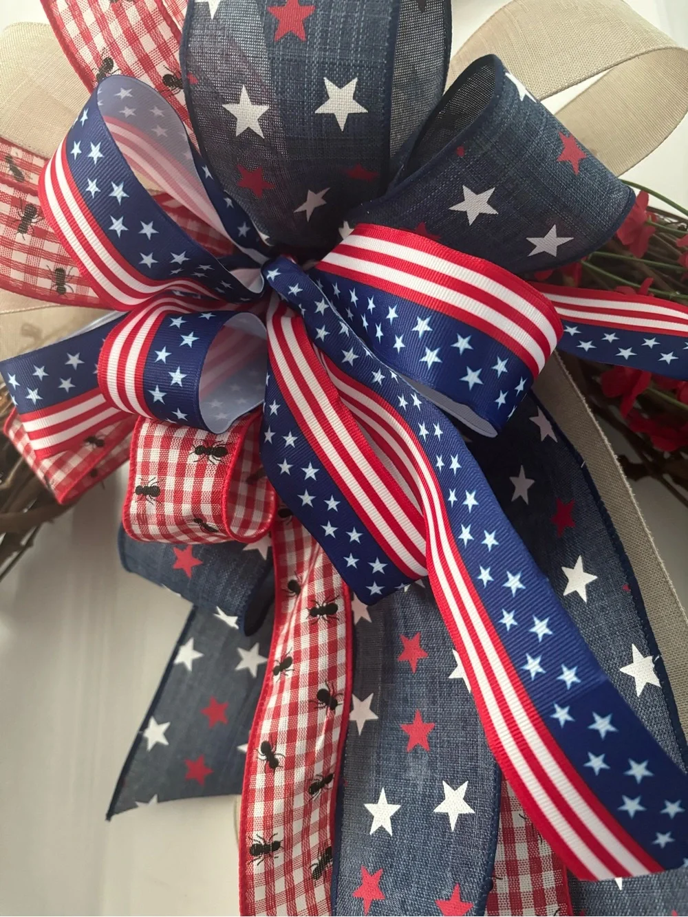 Handmade 4th Patriotic Large Bow Mailbox DIY Wreath Red White Blue  Final Sale